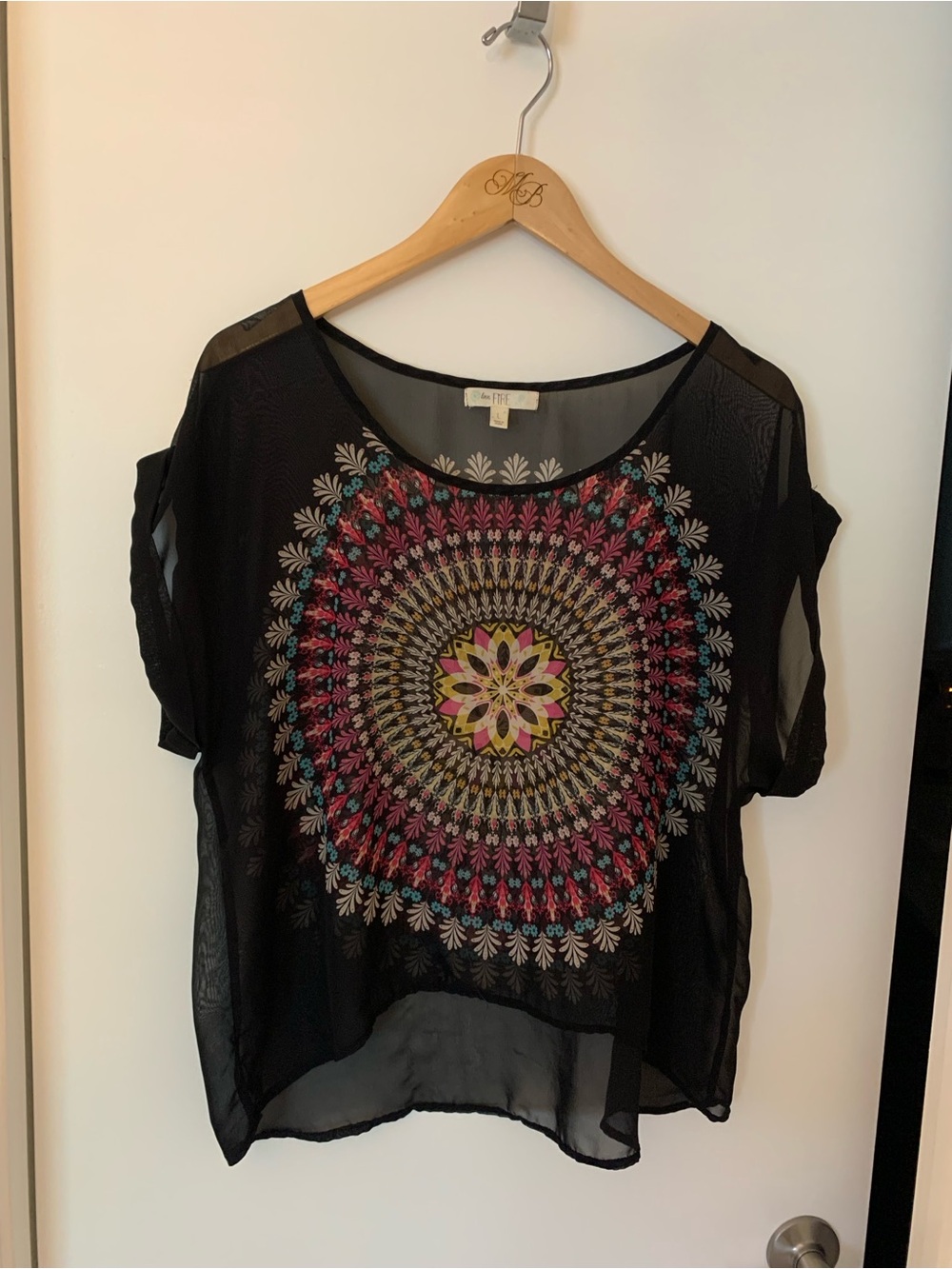 Sheer Black Boho Mandala Print Top